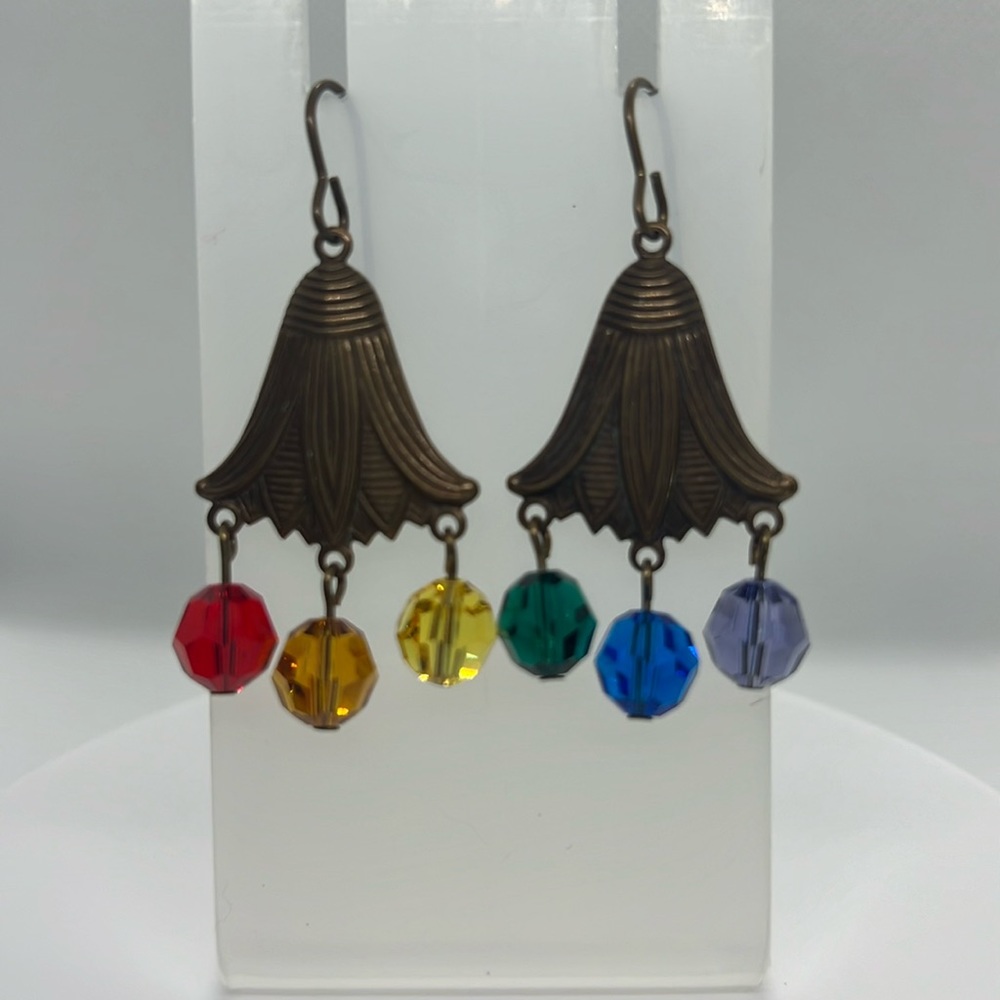 Brass and Crystal Lotus Rainbow Earrings